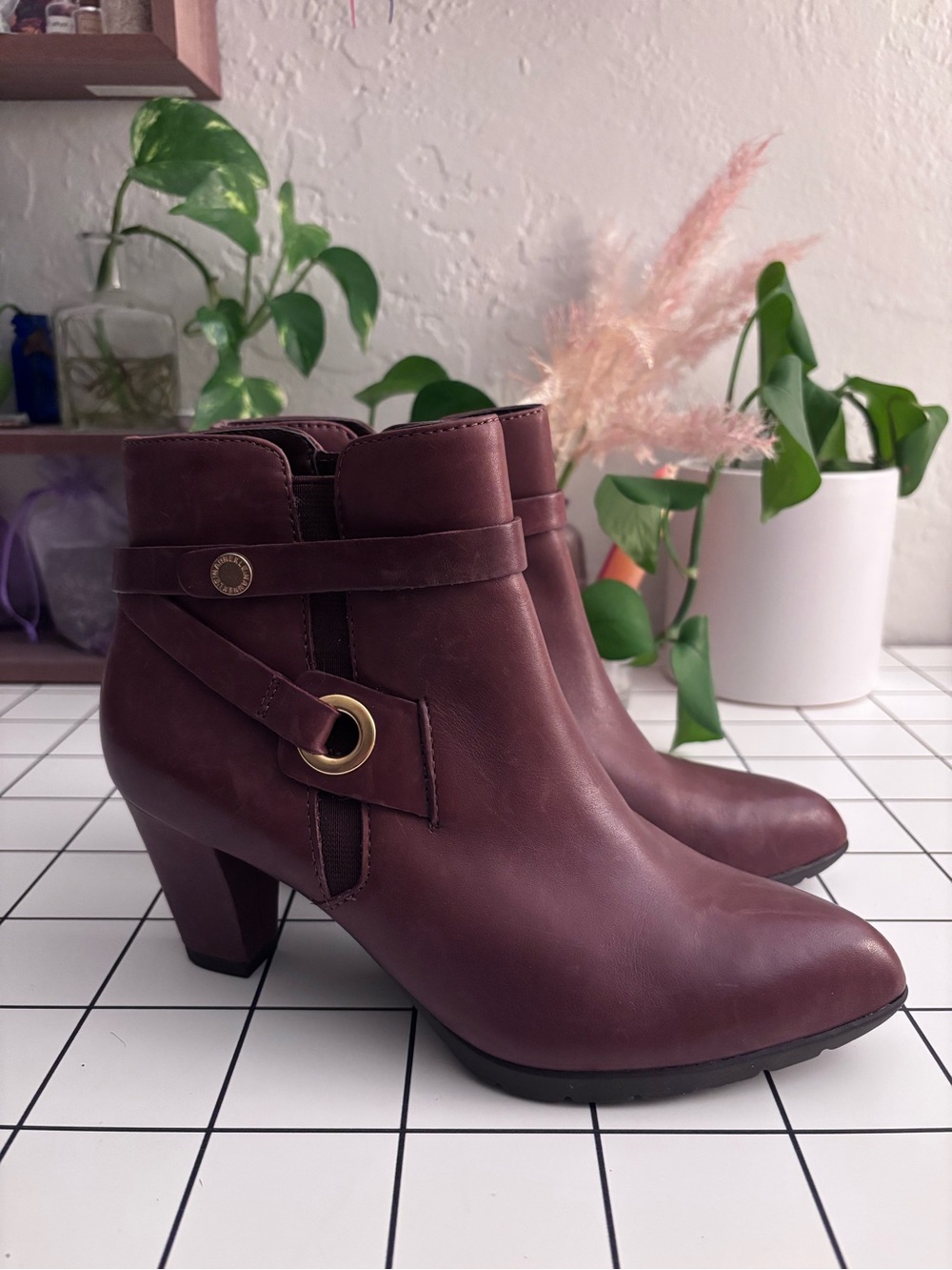 Women's Ankle Booties in Warm Brown with Gold Accent - Anne Klein